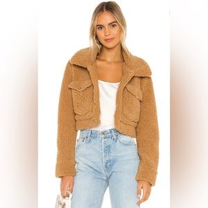 Bardot Crop Sherpa Jacket in Tan